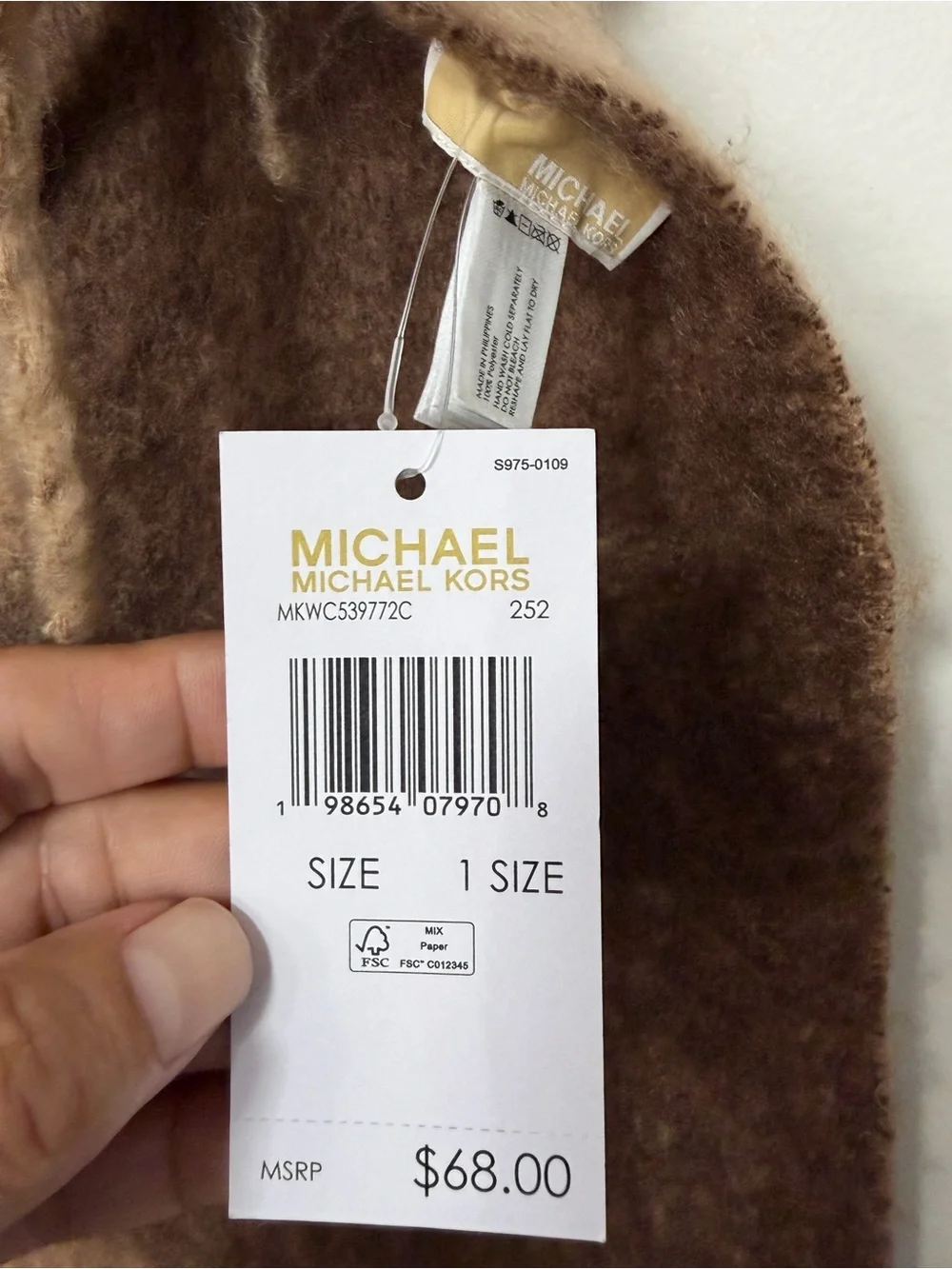 Michael Kors Oversized Logo Knit Fringe Wrap Scarf NWT brown tan soft